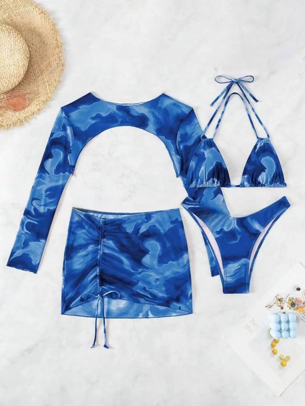 4 Pieces Triangle Halter String Bikini 2026 Tops & Skirt Swimwear Female Sexy Swimsuit Women Bathers Bathing Swimming Swim Suit