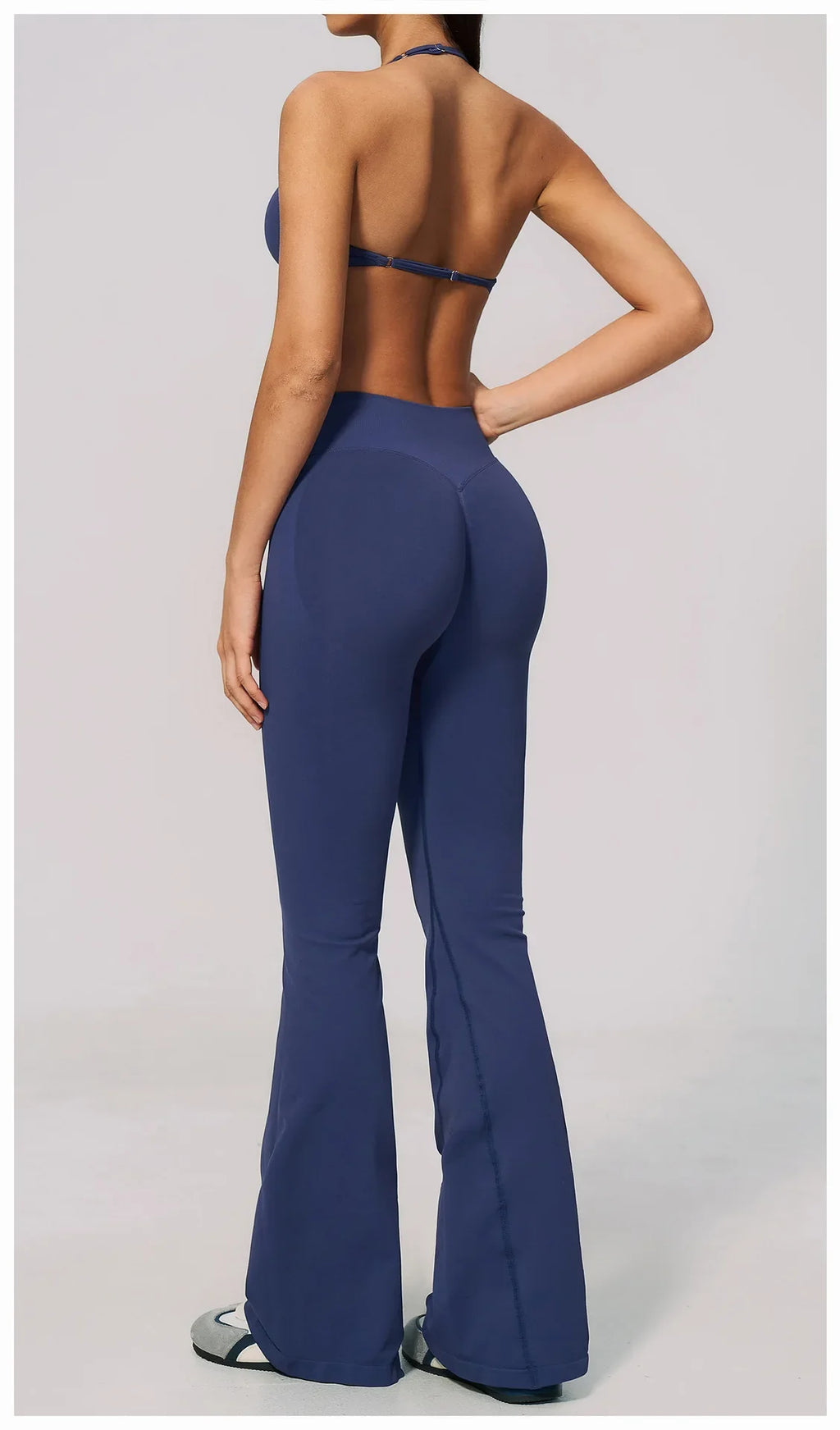 Summer Fitness Suit Women Seamless Hanging Neck Pleate Sports Bra Yoga Sets High Waist Wide Leg Leggings Running Athletic Wear