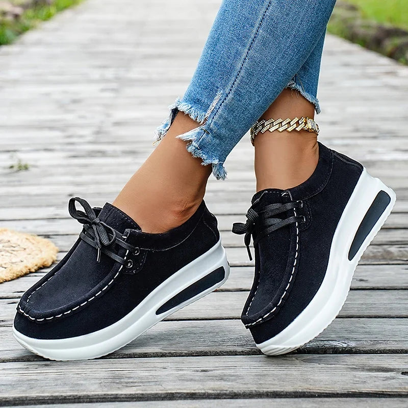 Red Chunky Platform Sneakers Women Comfortable Non Slip Thick Sole Casual Shoes Woman Plus Size 43 Lace Up Sport Shoes Female