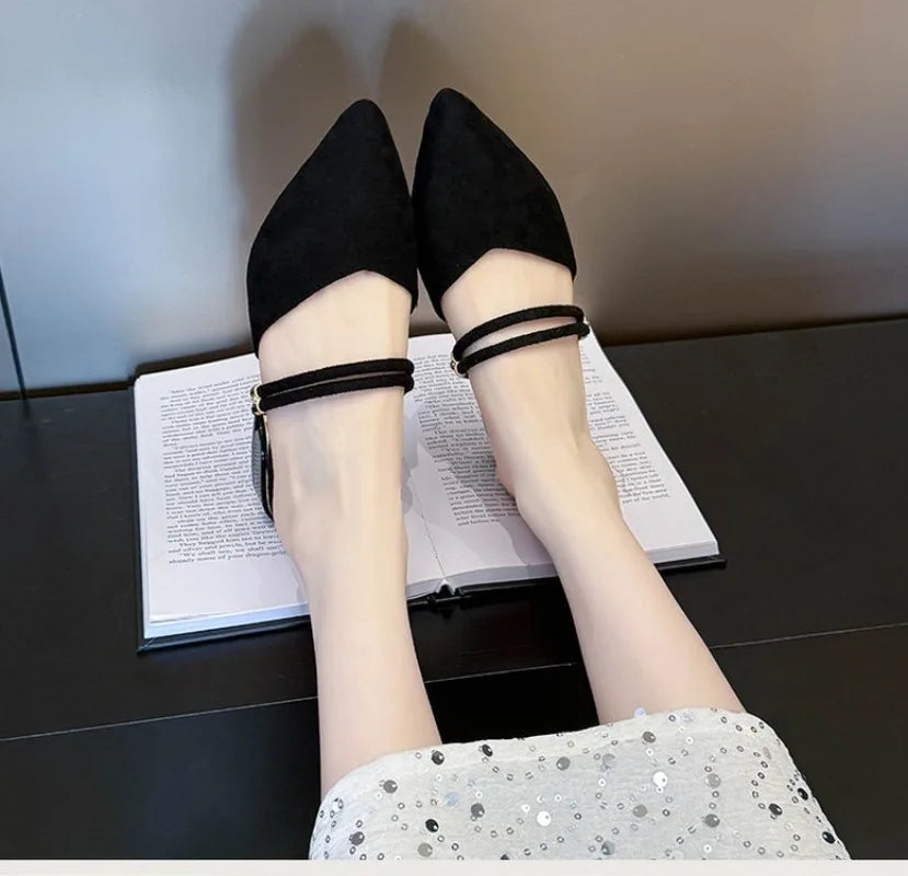 Sandals for Woman Chunky Pointed Toe Footwear Summer 2026 Thick Heel Block High  Pumps Women's Shoes Slippers
