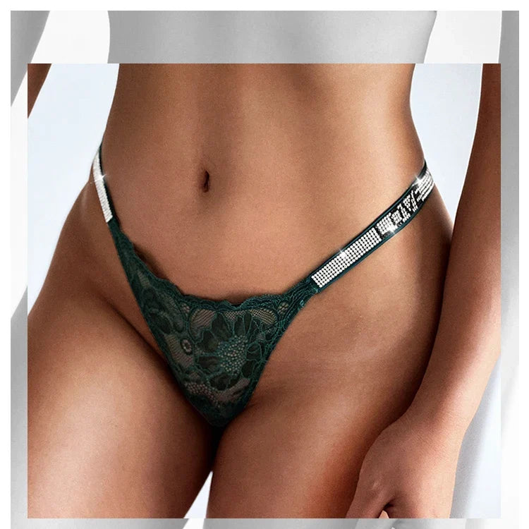 Lace Sexy Girls Women Panties Seamless Underwear Rhinestone G String Letter Transparent Thong For Female Low Rise Ladies Briefs