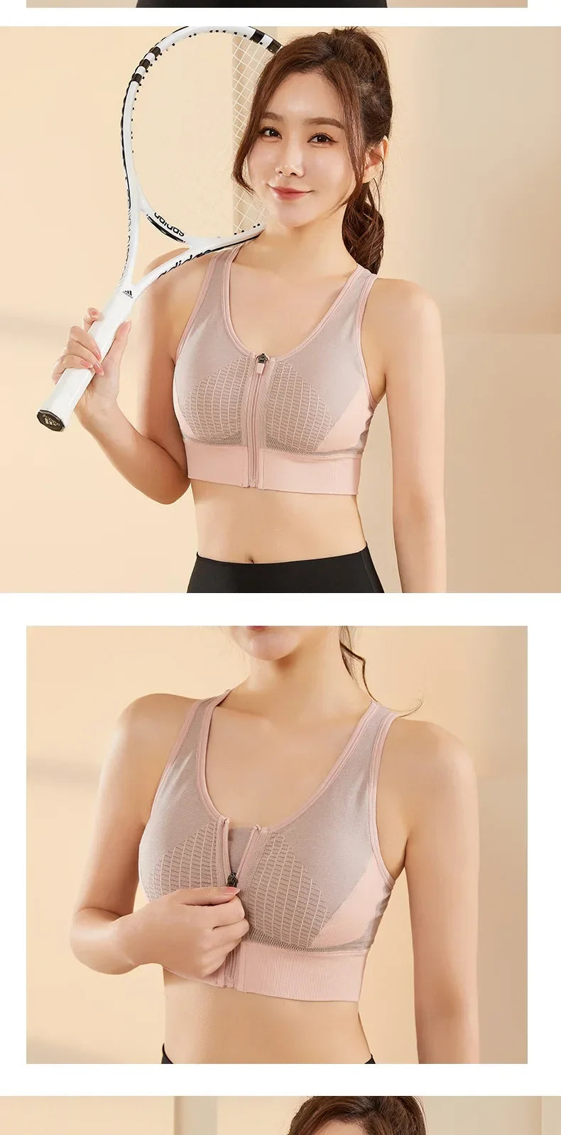 New Sports Bra Women Striped Patchwork Front Zipper Shockproof Vest Jogging Gym Crop Top Female Tops Sport Bras Sutian Feminino