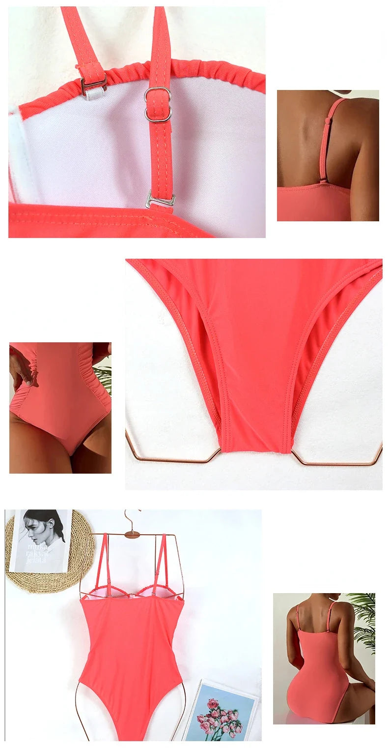 2026 One Piece Swimsuit Swimwear Women Sexy Push Up Pleated Solid Bathing Suit Beachwear New Maio Feminino Praia Banadores Mujer