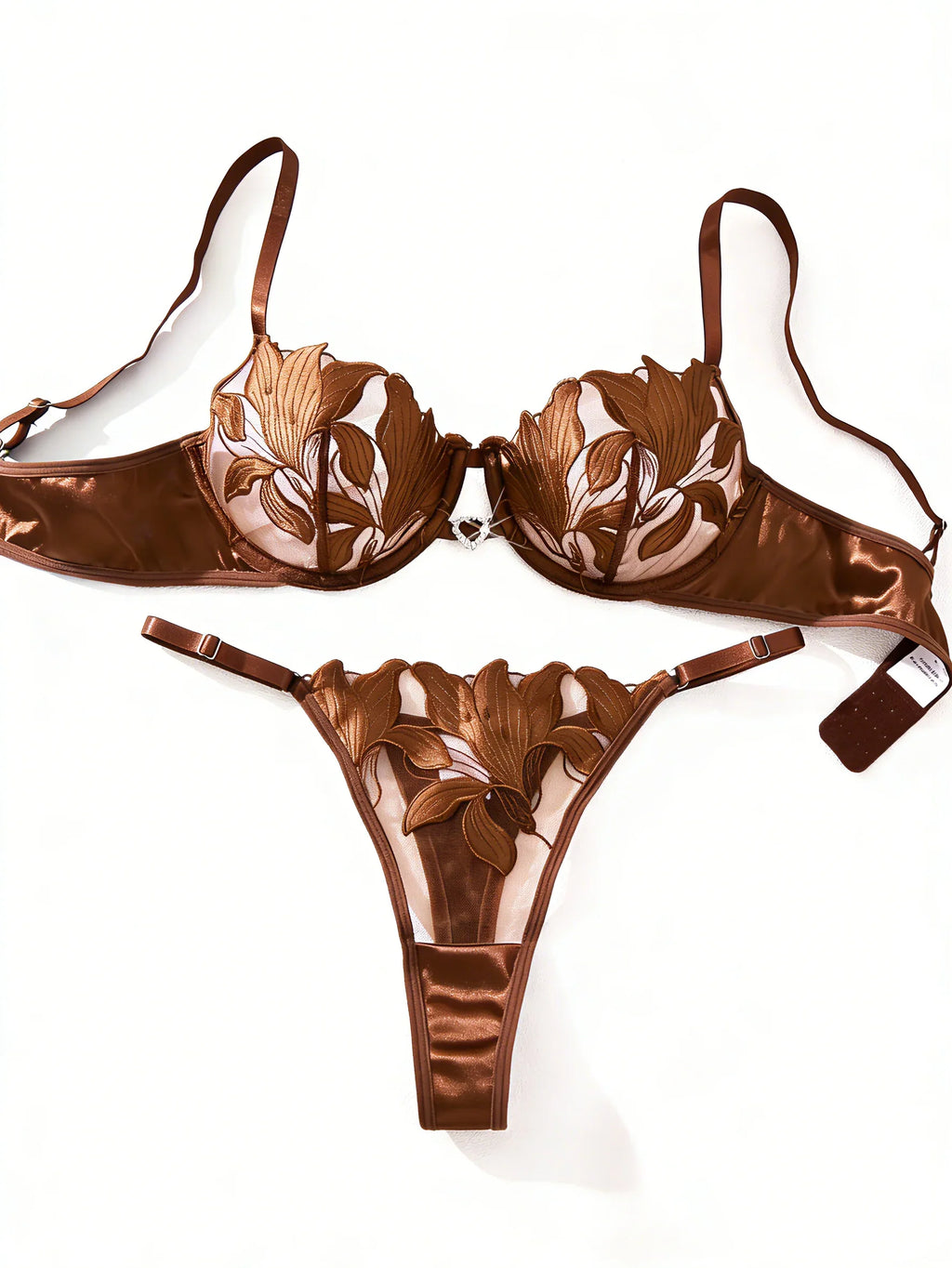 French-Style Floral Embroidered Lace Lingerie Set, Sexy and Soft Steel-Bra-Cupped Supportive Bra, Valentine's Day Party ZA825031