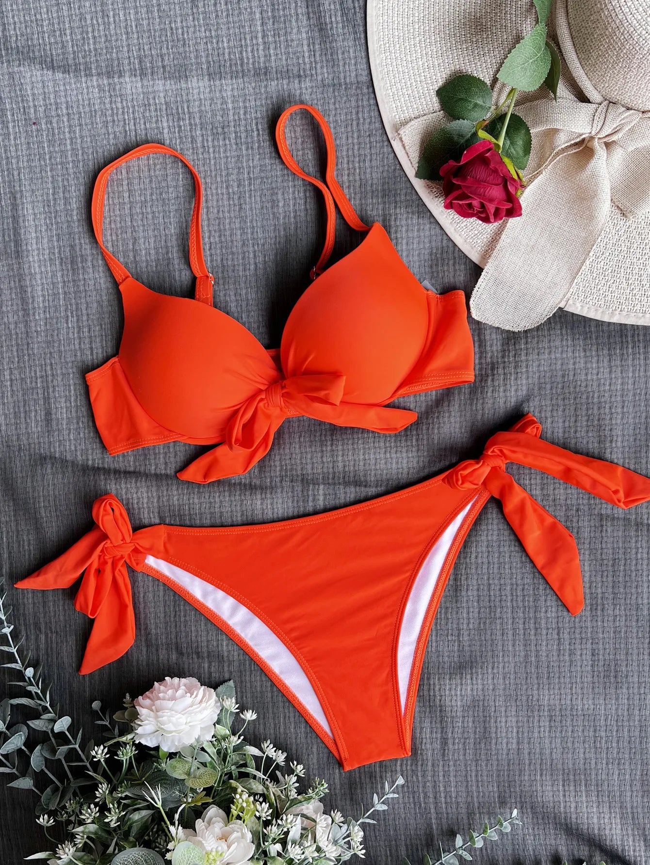 DEKA Sexy Solid Push Up Bikini Set Front Bow Knot Swimsuit Women Sexy Halter Two Piece Beachwear Bathing Suit Swimwear Biquini