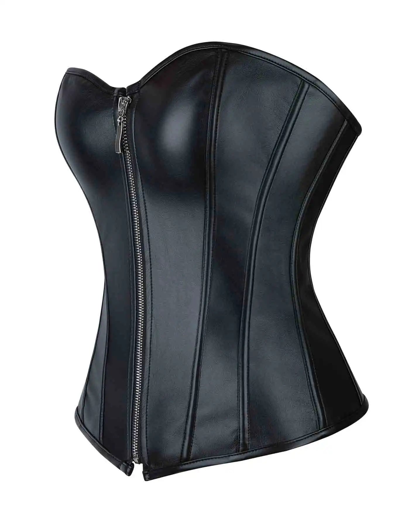 Zipper bone dress sexy chest support abdomen corset European and American court body shaping PU smooth tight bodice