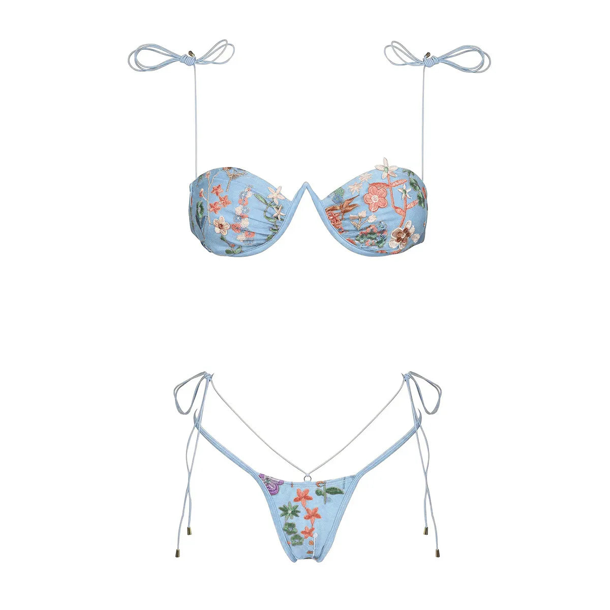 Flowers Printed Halter Underwired V-Bar Bikini Women Swimwear Female Swimsuit Two-pieces Bikini Set High Cut Bathing Suit Swim