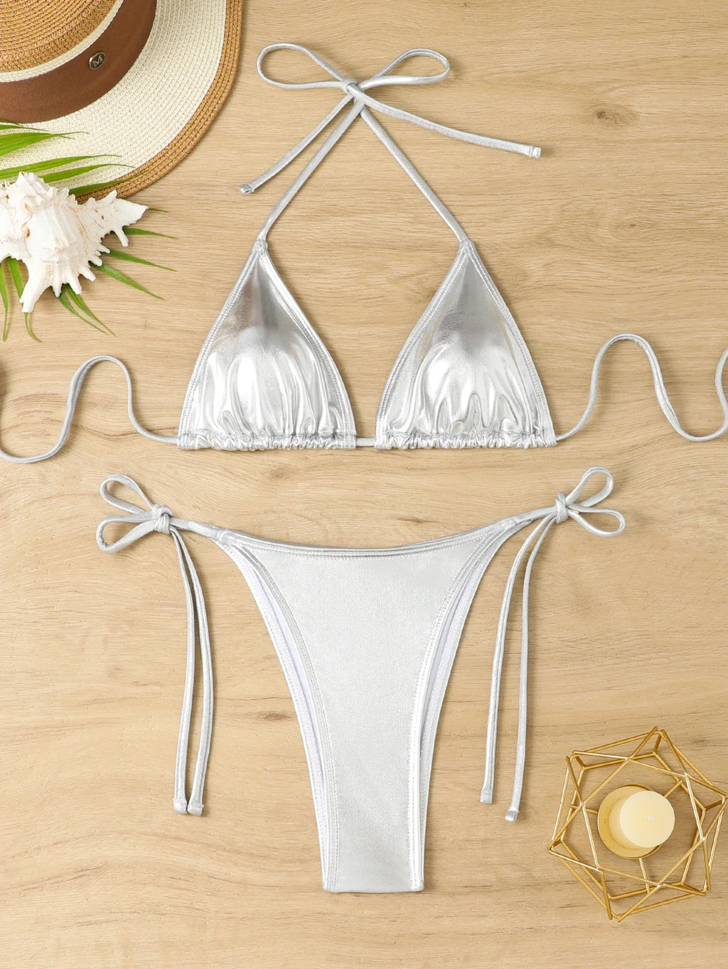 2026 Triangle String Bikini Large Plus Size Swimsuit Women Solid Halter Swimwear Female Sexy Bathers Bathing Swimming Swim Suit