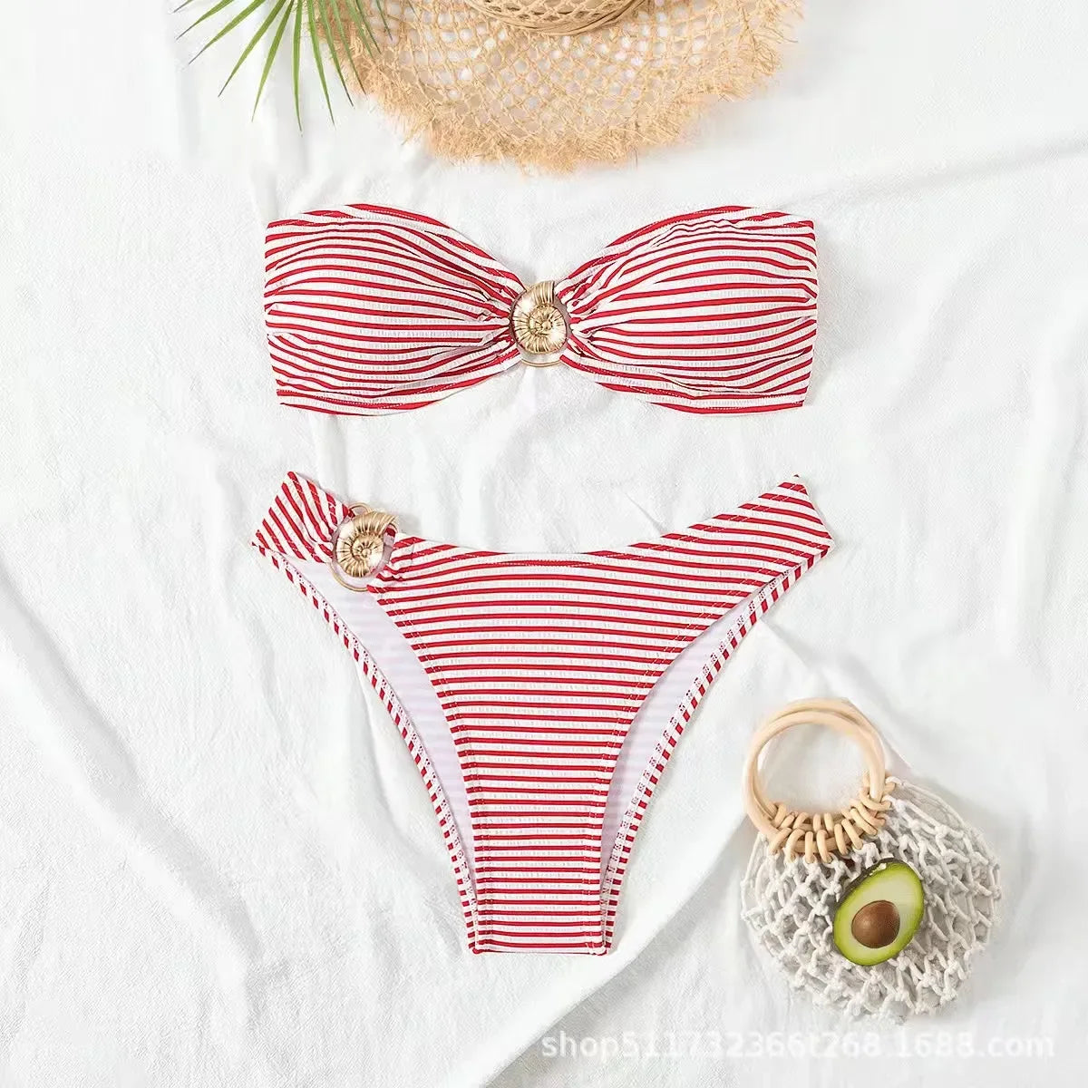 Bikini Fashion Sexy Slim Fit Two-piece Set with Personalized Stripe Beautiful Split Swimsuit for Women Bikini Strapless Swimwear