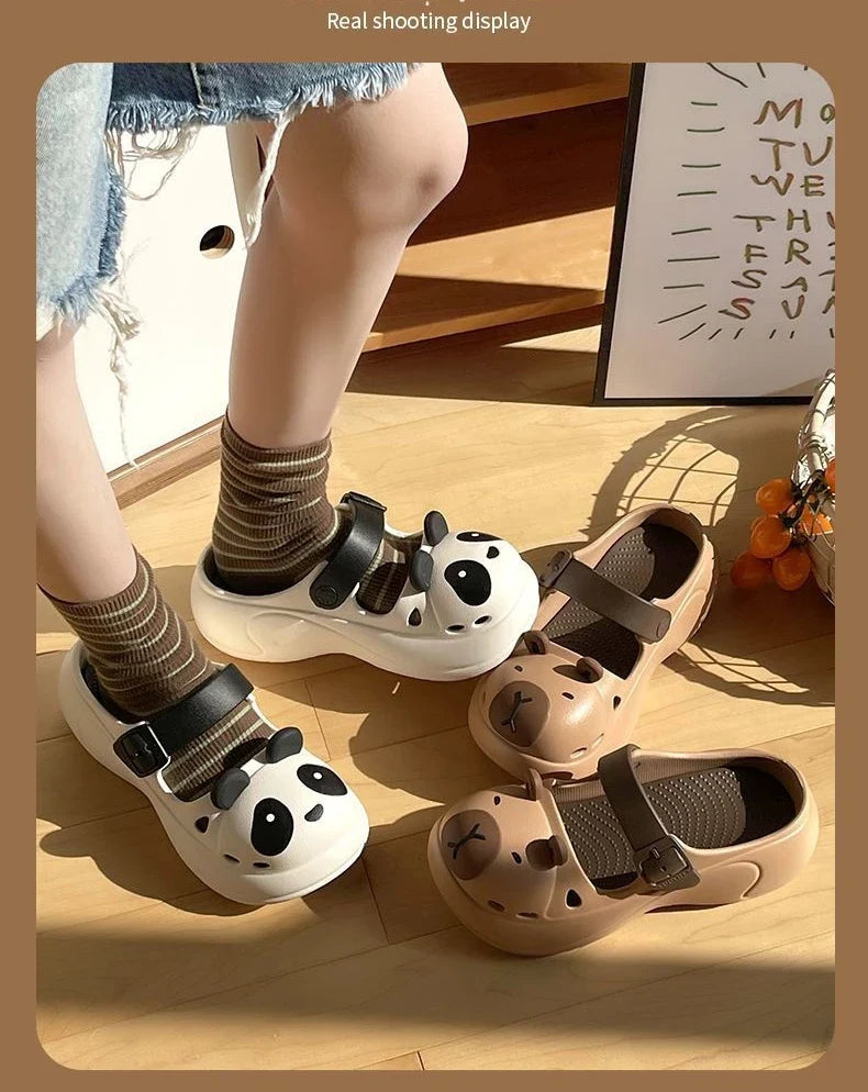 2025 New Cute Cartoon Slippers For Women Fashion Clogs Anti-slip Summer Shoes Girls Street Sandals 2 Way Wear Beach Slides