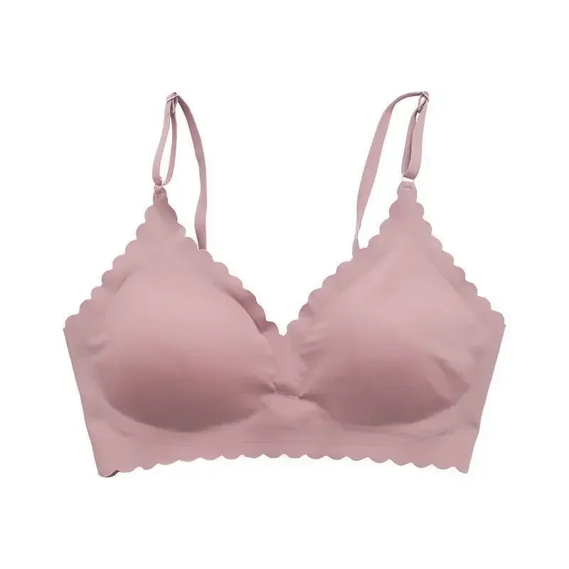 Seamless Ice Silk Ultra-Thin Breathable Bra Comfortable Breathable Underwear Women's Suspender Wavy Sexy Push-up Vest