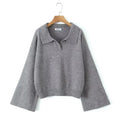 Foridol Grey Flare Sleeve Turn Down Collar Warm Winter Sweater Women Pullover Knitted Jumper Autumn Casual Sweater Loose