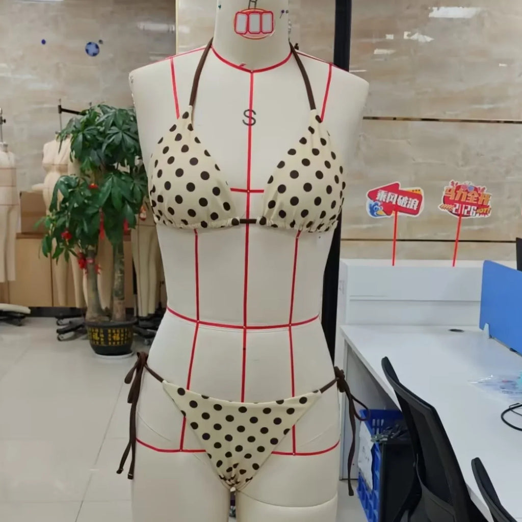 Women's 3 Piece Swimsuits Dots Print Halter Bikini Set Summer Bathing Suits with Cover Up Skirt Set Summer Holiday Suits