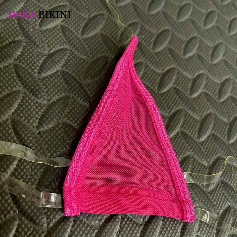 DEKA Micro Bikini Set for Women Neon Halter Swimwear Tansparent Strap Push Up Brazilian Latex Bikinis Sunmmer Sexy