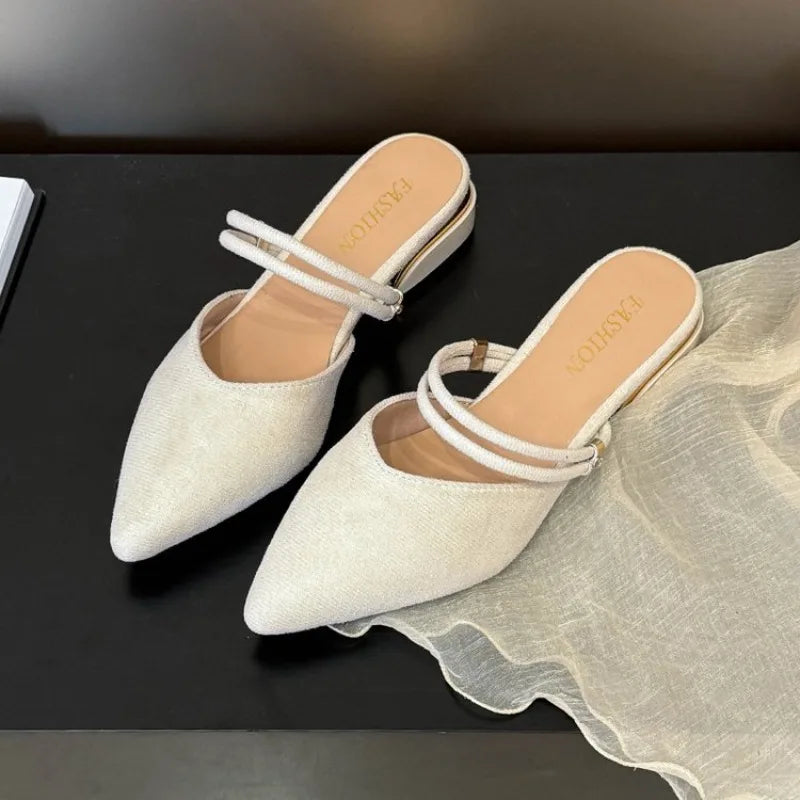 Sandals for Woman Chunky Pointed Toe Footwear Summer 2026 Thick Heel Block High  Pumps Women's Shoes Slippers