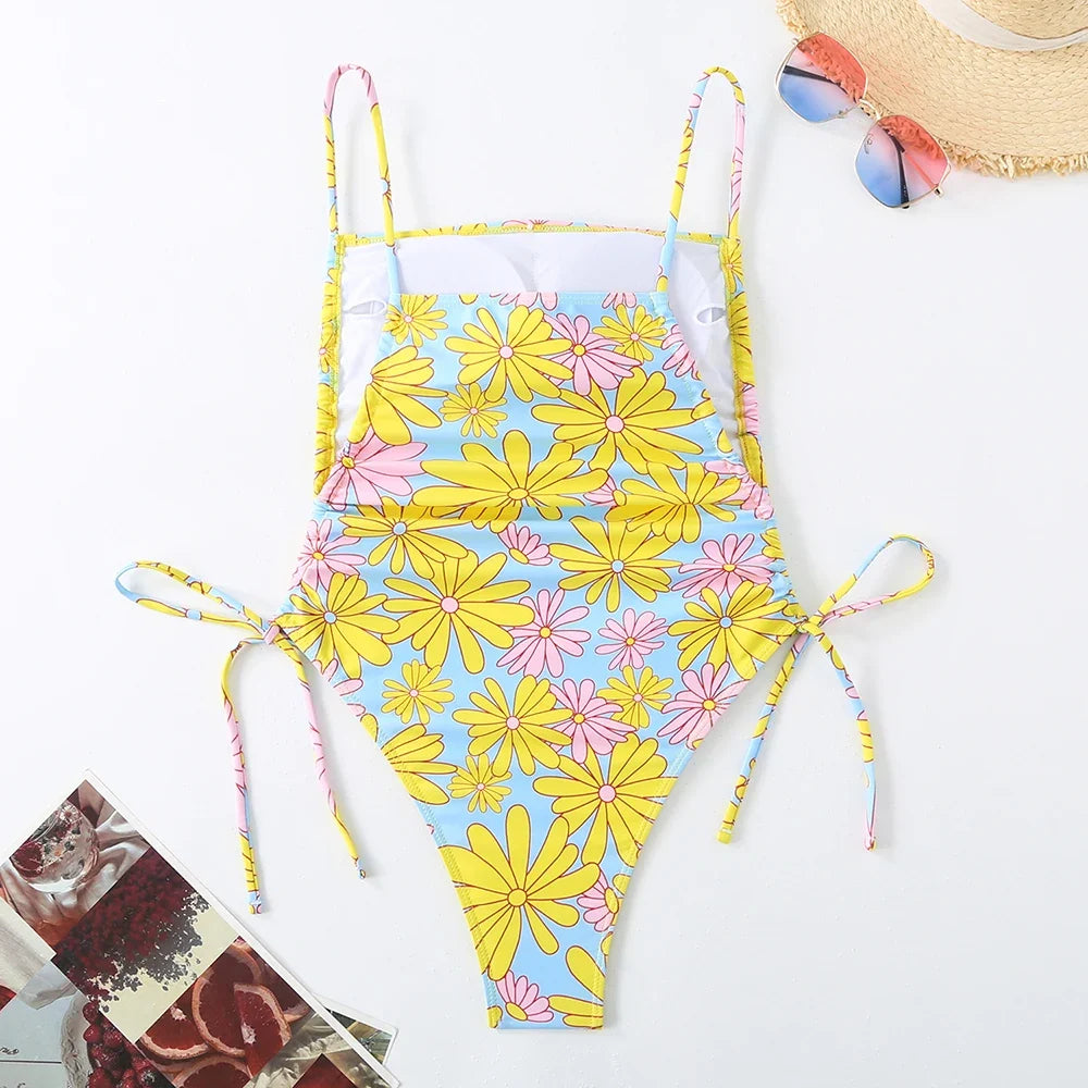 2026 Floral String One Piece Swimsuit Backless Sexy Swimwear Women Bathing Suit Female Swimming Summer Beachwear Bodysuit