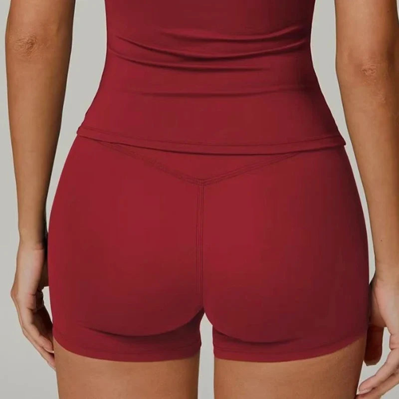 Women's High-Waist Quick-Drying Yoga Sports Shorts Nude Summer Fitness Running Training Three Quarter Length
