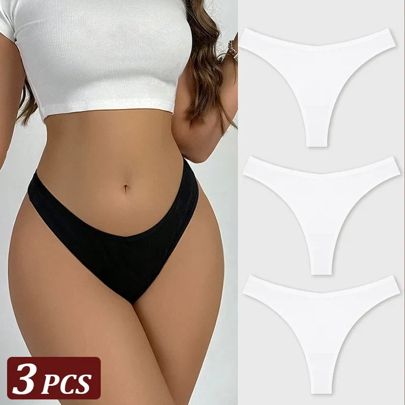 3PCS Seamless Thong Cotton Women Thin Strap Low Waist High Flexibility Panties Sexy Underwear Ladies Briefs T-back Soft Women