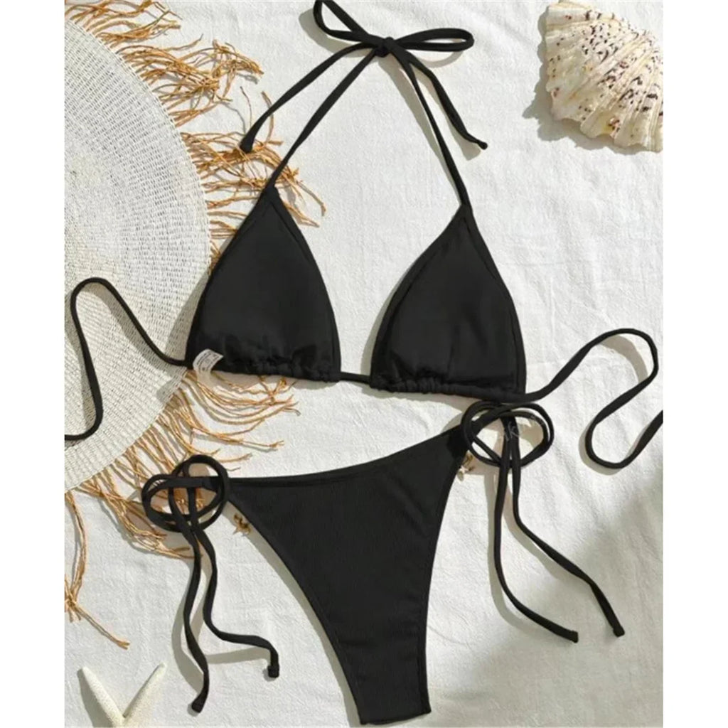 New Splicing Halter Strappy Brazilian Bikini Women Swimwear Female Swimsuit Two-Pieces Bikini Set Bather Bathing Suit Swim V6024