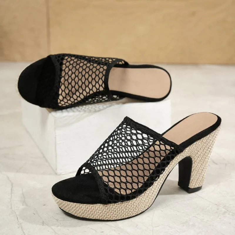2026 Summer New Woven Platform Women Sandals Hollow Open Toe Height Increasing Roman Shoes for Women Casual High Heels Slippers