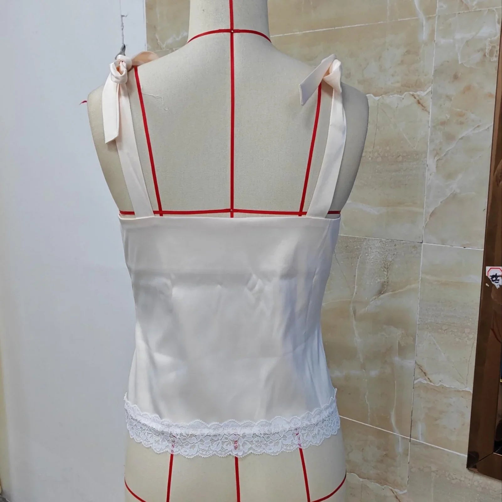 Fashion Satin Deep V Neck Vest Women Summer Solid Color Sleeveless Lace Trim Tie Shoulder Satin Tank Tops