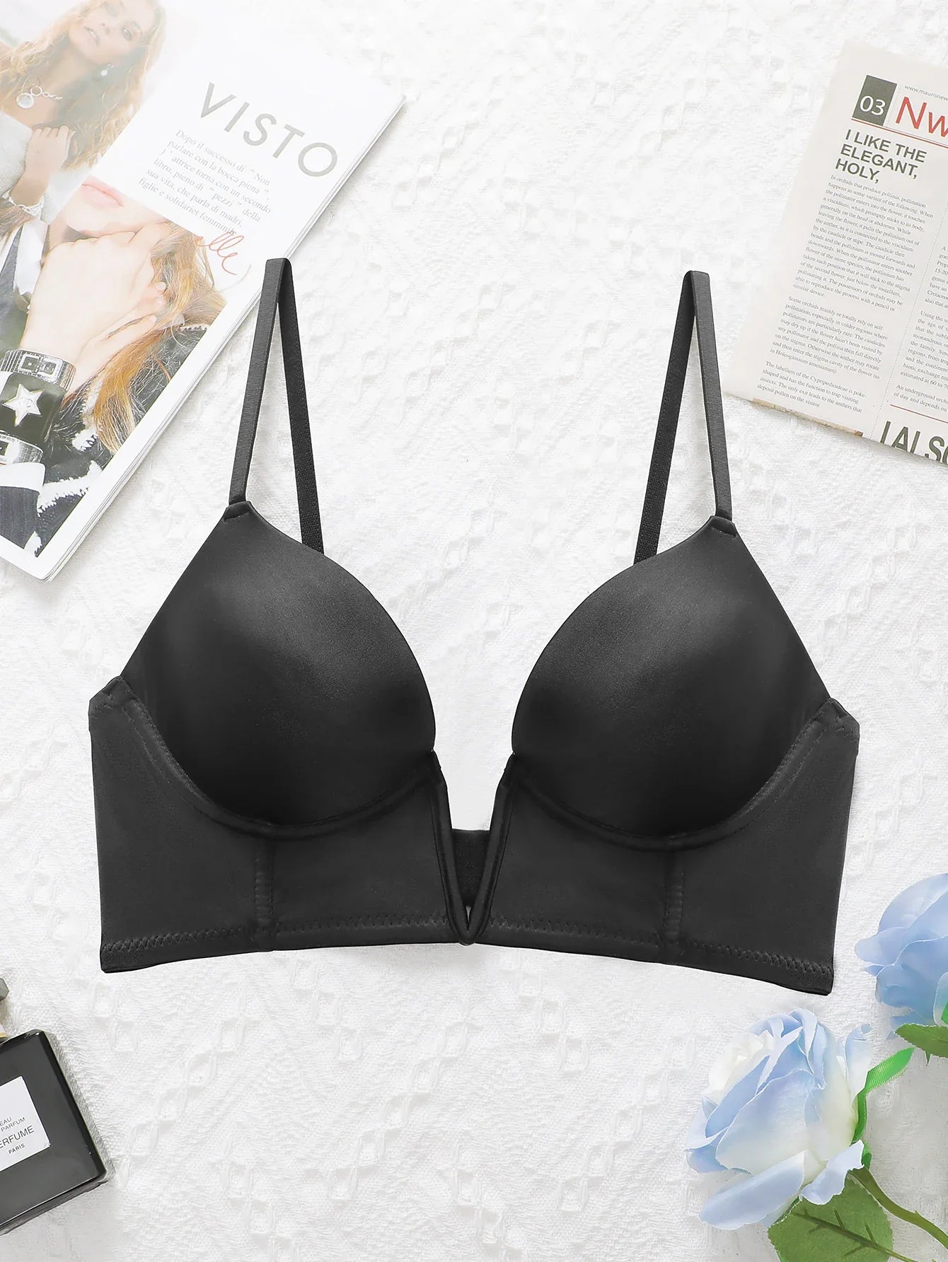 Black Deep V Sexy Lingerie Women's Underwear Retro Elegant Underwear Can be Paired with Deep V Evening Dress U055