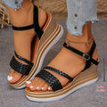 2026 Weave Wedge High Heel Sandals Women Summer Chunky Platform Rome Sandals Woman Plus Size 43 Ankle Buckle Thick Sole Sandles