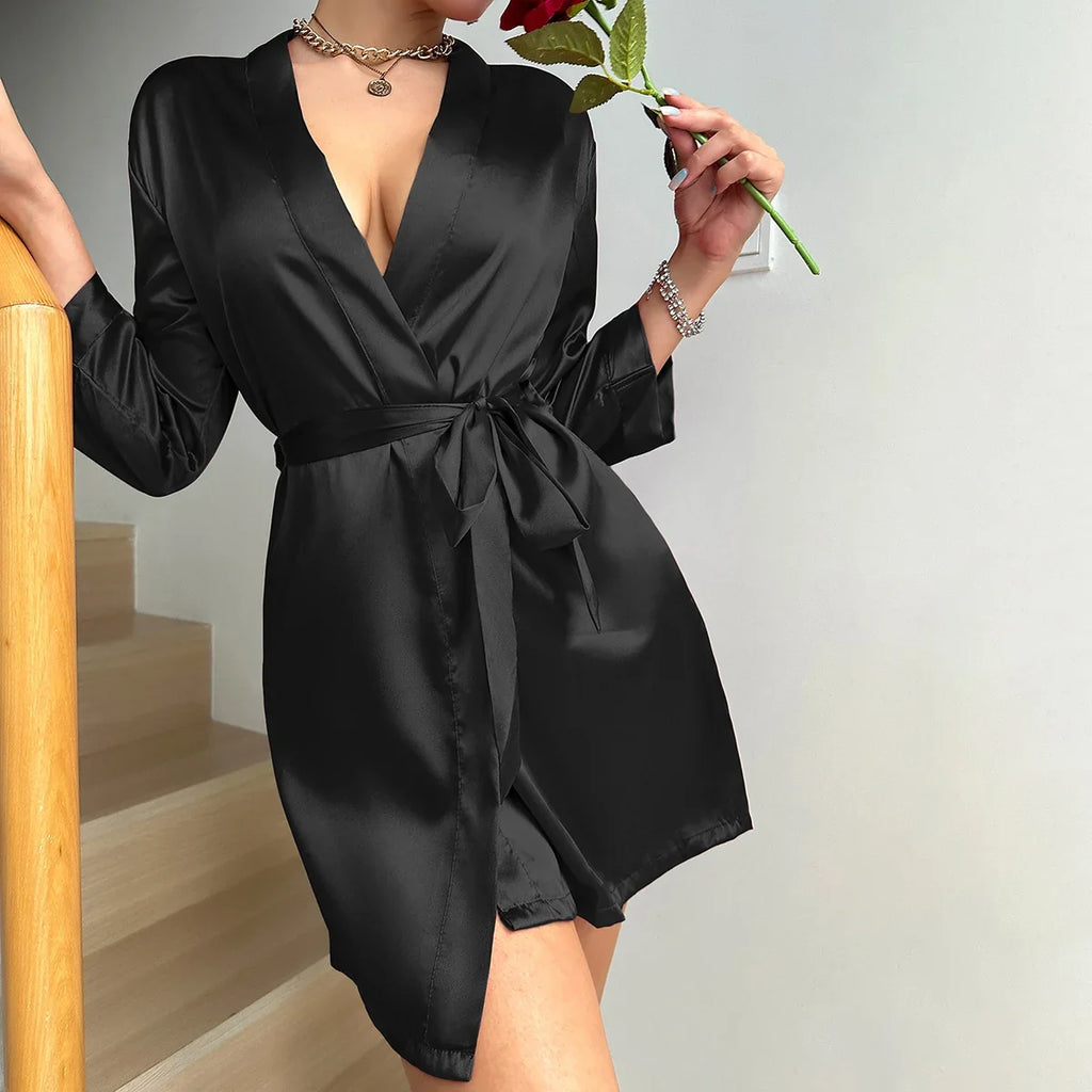 Women Summer Pajamas Elegant Lace up Bathrobe Fashion And Sexy Sleepwear For Home Wear
