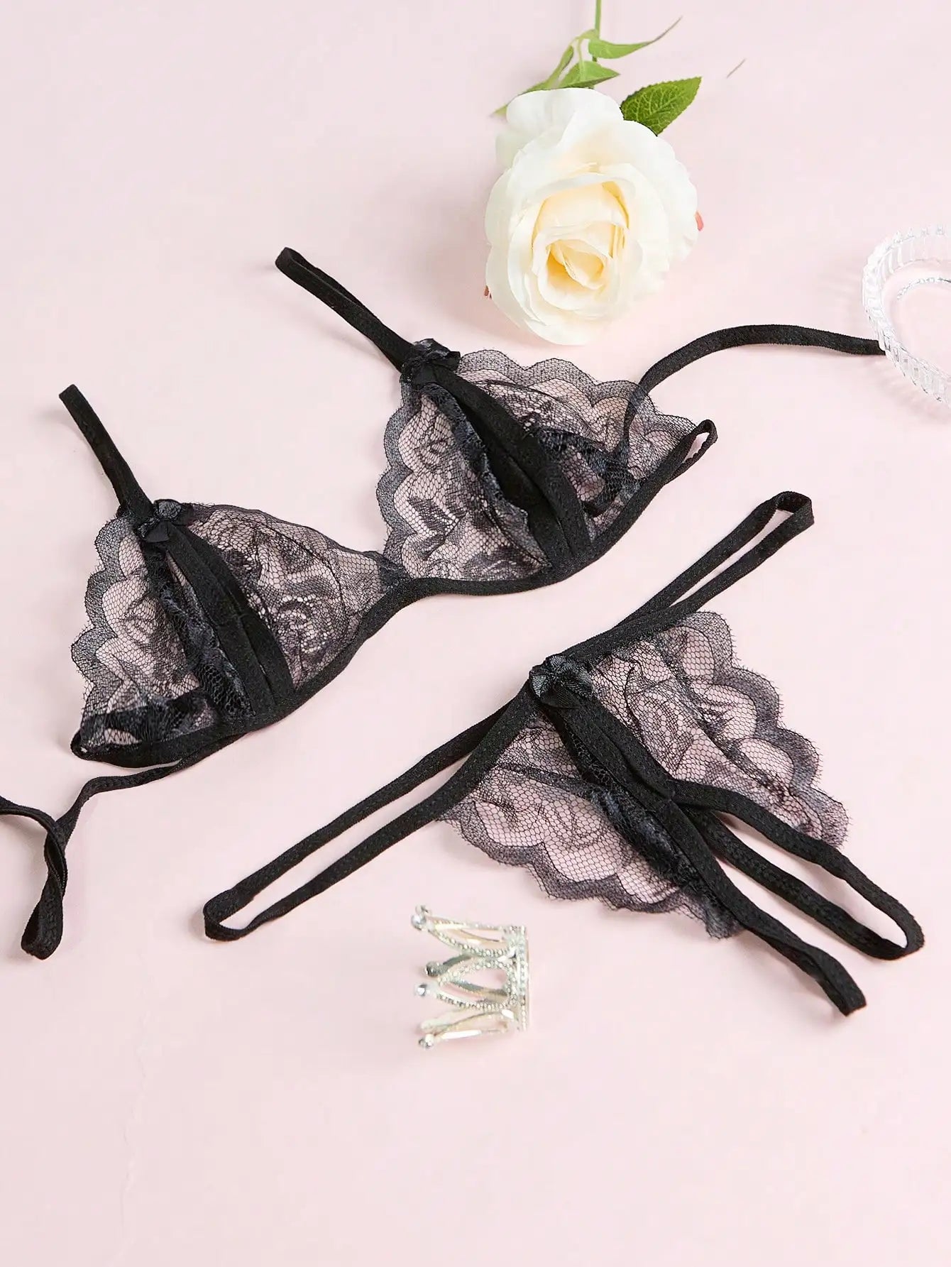 V-Neck Lace Floral Fashion Design Lingerie Set, Couple Date, Halloween, Christmas, Valentine's Day, Girlfriend Gift