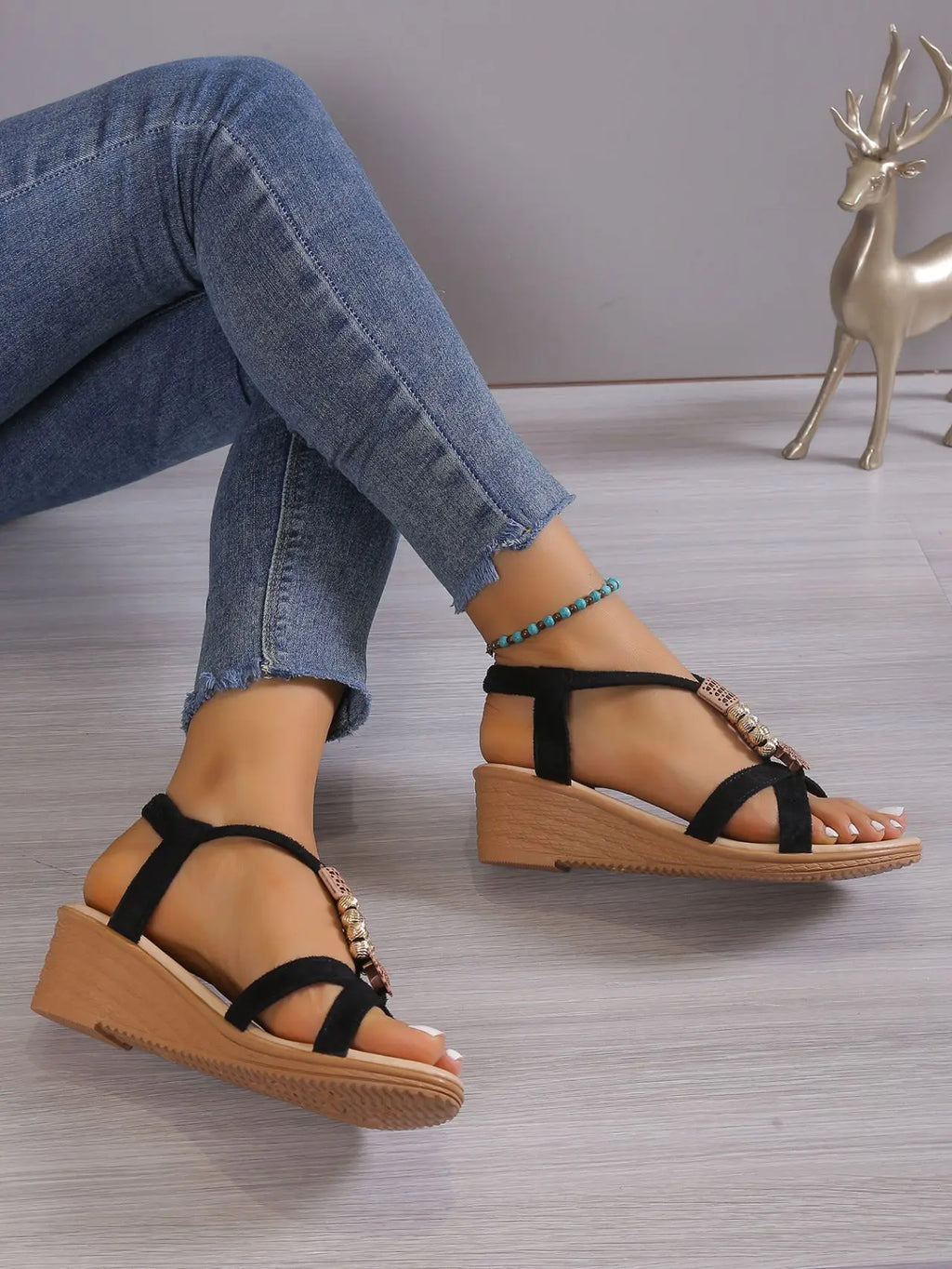 Wedge Sandals for Women Summer Comfortable Non Slip Beach Shoes Woman PU Leather Platform Roman Sandalias Mujer
