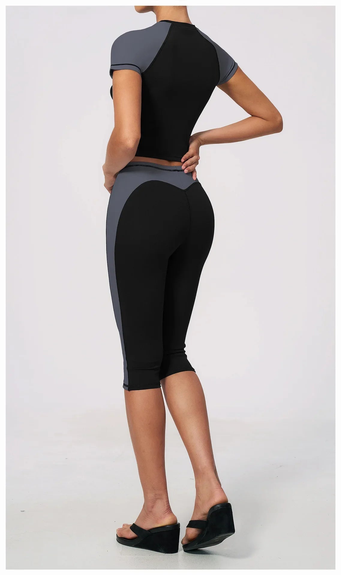 Color Blocking 2PCS Yoga Set Women's Tracksuit Short Sleeve O Neck Sports T Shirts High Waist Cropped Pants Tight Fitness Suits