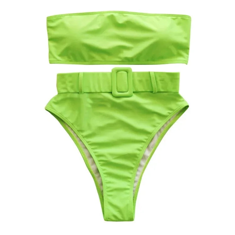 2026 Sexy Bikini Bandeau Women Swimwear Swimsuit Push Up Solid High Waist Bikinis Set Bathing Suit Bikini Female Waistband Decor