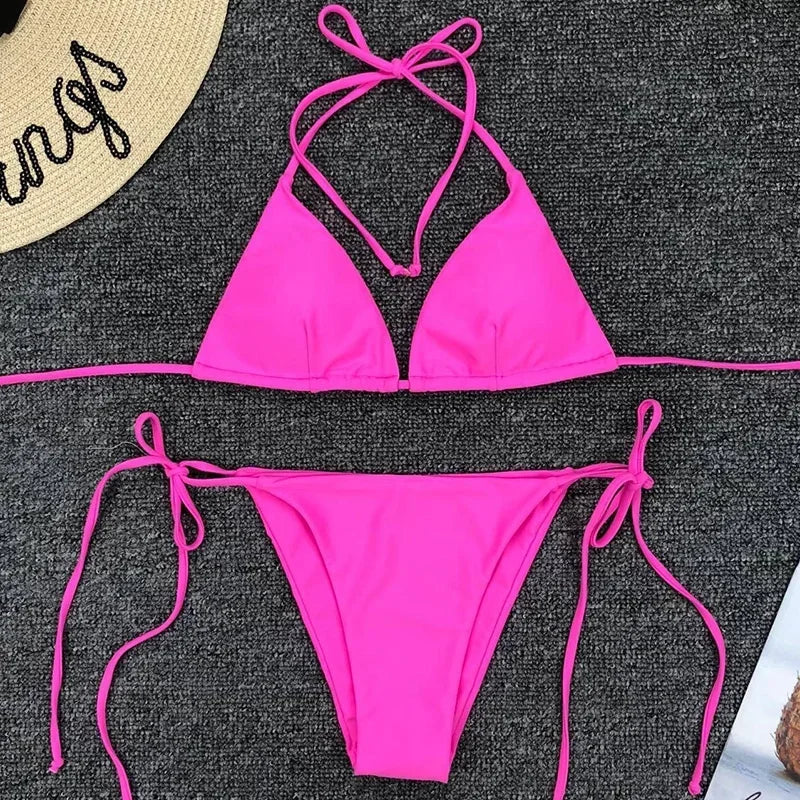 Sexy Neon Extreme Mini Micro String Bikini 2025 Women Swimsuit Female Swimwear Two-Piece Bikini Set Bathing Suit Swim Beach Wear