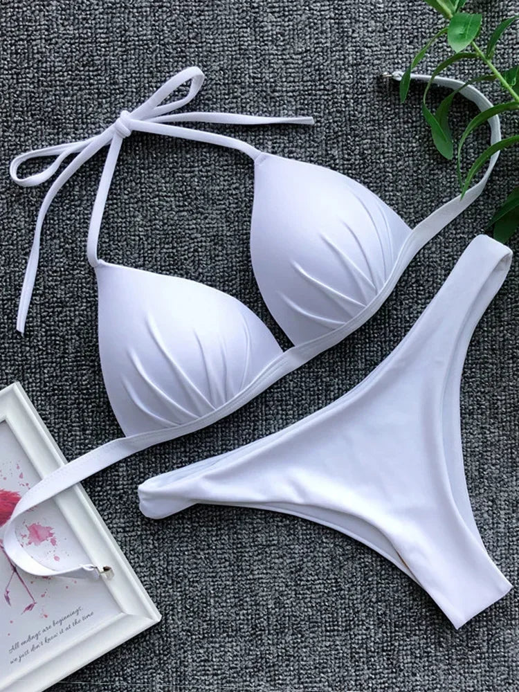 Sexy Halter Push Up Bra Cup Bikini 2025 Women Swimsuit Female Swimwear Two Pieces Bikini set Brazilian Bathing Suit Swim Beach