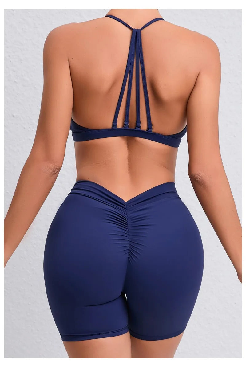 Women's 2-Piece Yoga Sets High Waist Seamless Shorts  Hip-Lifting & Backless Gym Leggings Quick Dry Workout Fitness Suits