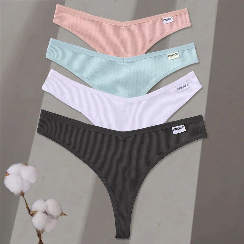 4Pcs/set Cotton Thongs Women Low-Rise Bikini Underwear M-XL Comfortable G-string Female Fruit Embroidery T-Back Panties Lingerie