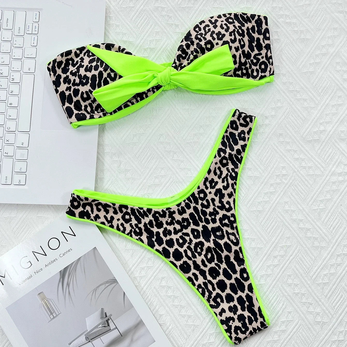 2026 Sexy Bikini Bandeau Women Leopard Bowknot Swimwear Swimsuit Bikinis Set Bathing Suit Bikini Female Push Up Banadores Mujer