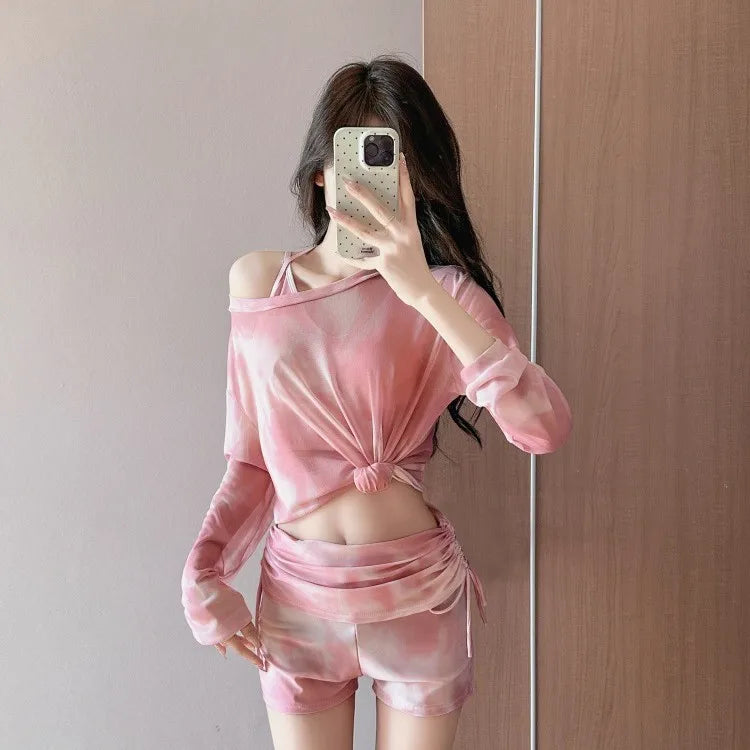 Two-piece swimsuit conservative three-piece set 2026 new slimming and flesh-covering long-sleeved hot spring swimwear