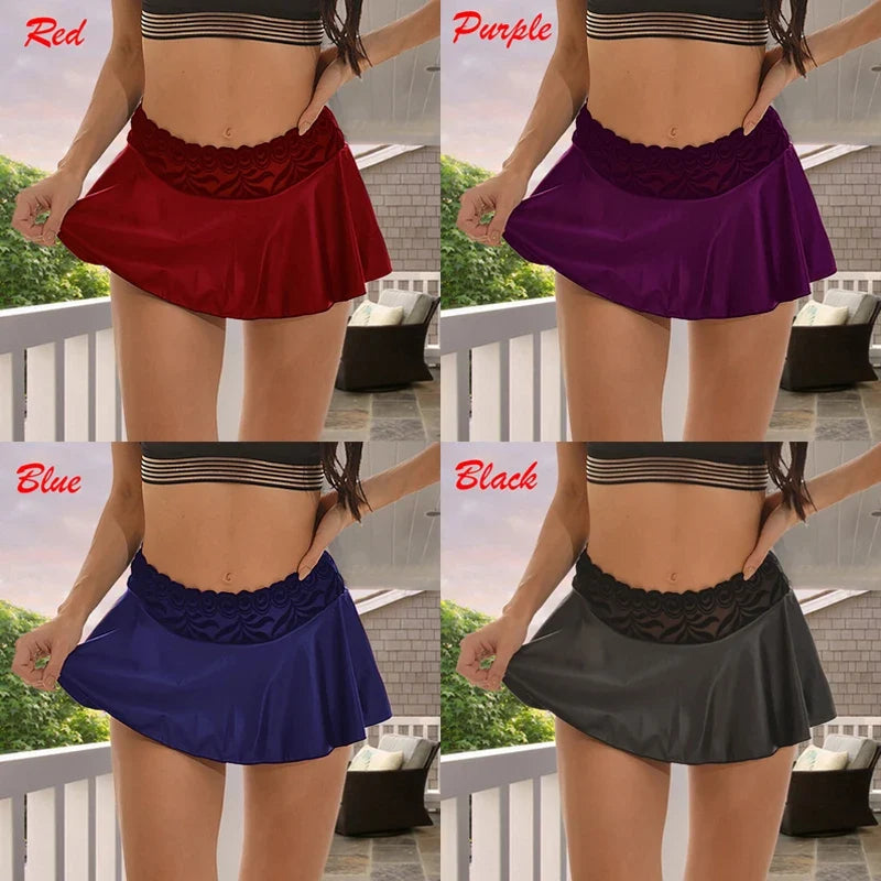 Sexy Mini Pleated Skirts for Women Lace Skirt Fashion High Waist Summer Skirt Girls A-Line Stretchy Miniskirt