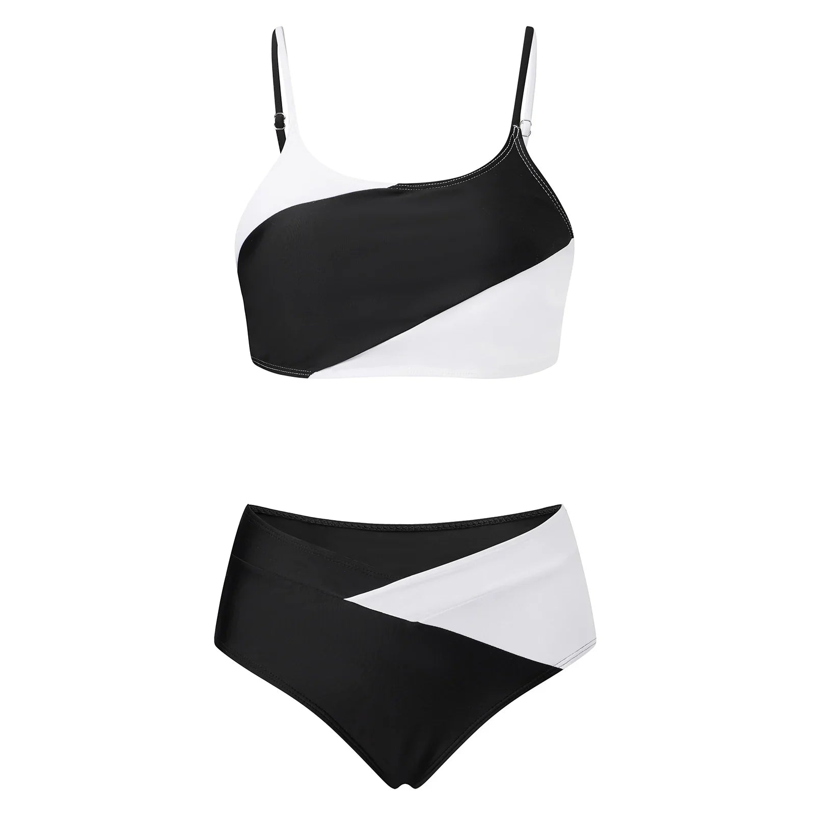 Women's Two Piece Bathing Suits Sleeveless Contrast Color Cami Tops High Waist Thong Sets Summer Holiday Bikini Sets