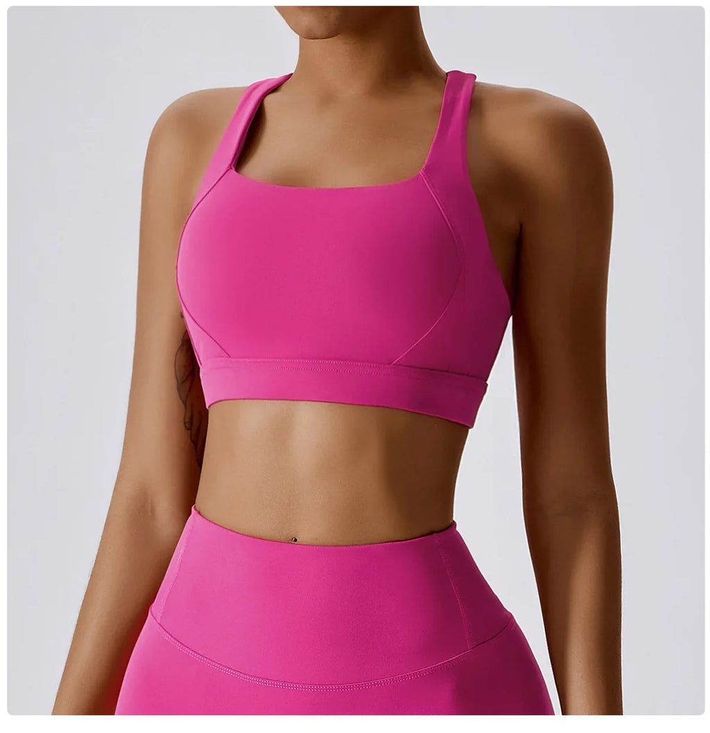 Crossed Shoulder Strap Yoga Bra Chest Pad Running Sports Bra Gym Top Women Stretch Pull Up Underwear Women Vest Fitness Tank Top