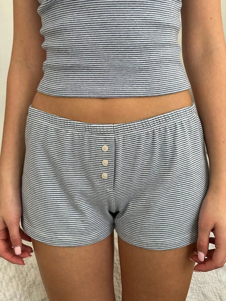 2 Piece Sets Women's Loungewear Striped Lace Trim Sleeveless Tank Tops and Shorts Sets Ladies Summer Pajama Sleepwear
