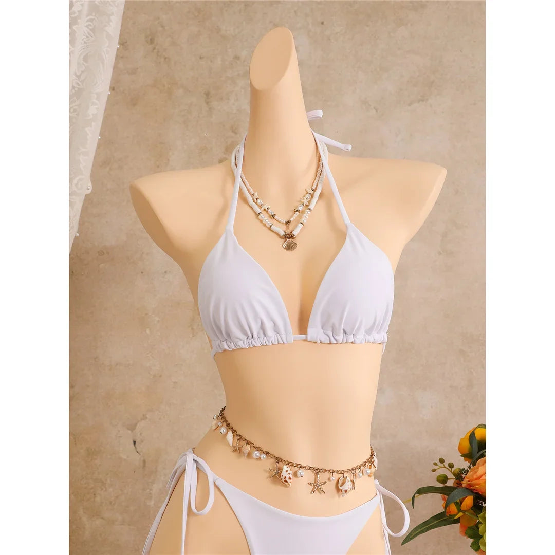 With Floral Dress Printed Halter Bikini Female Swimsuit Women Swimwear Three-pieces Bikini set Bather Bathing Suit Swim V8204