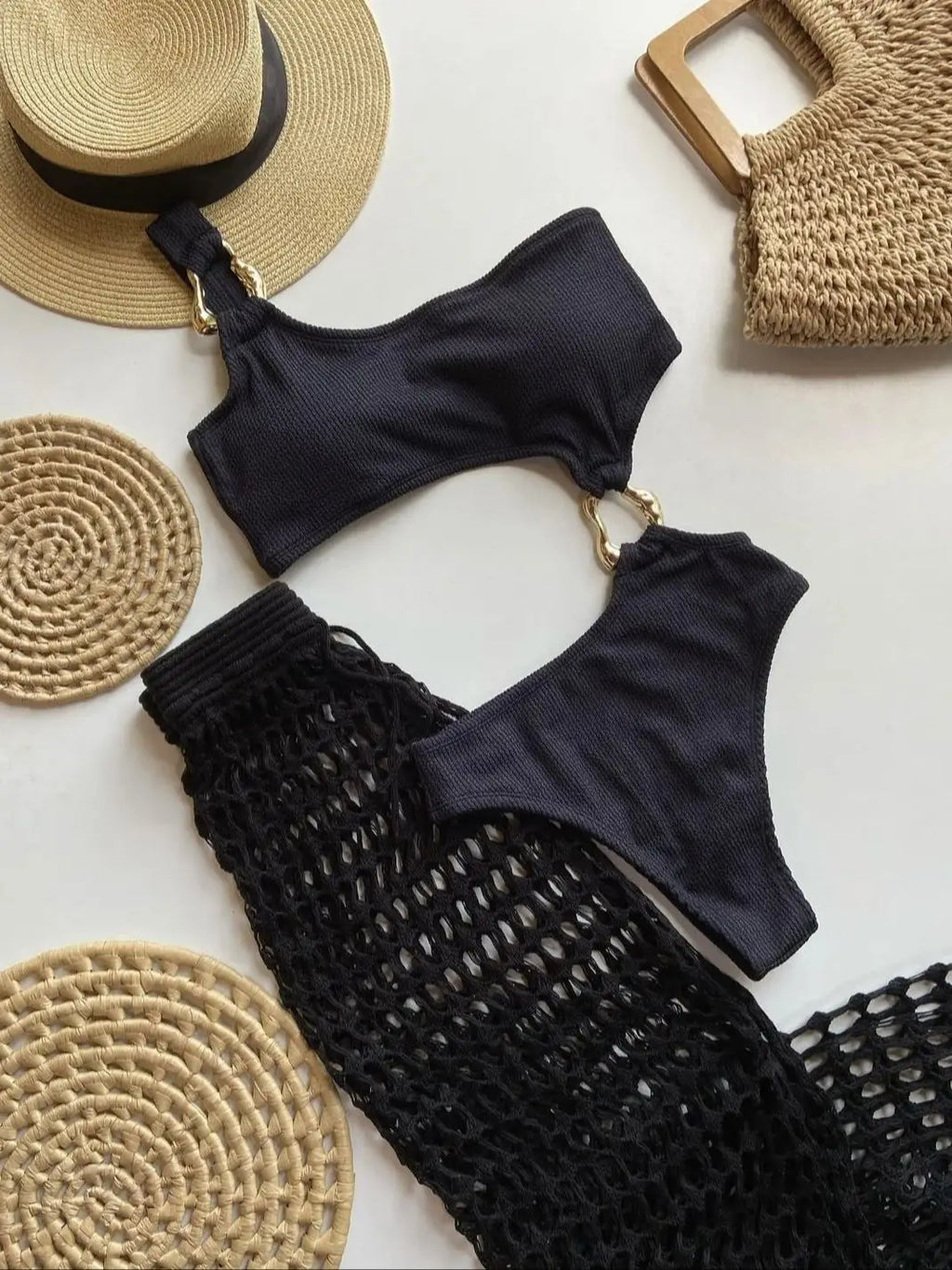 Women's One Piece Swimsuit Ring Cut Out Front High Cut Cheeky Bathing Suit Monokini Swimwear One Shoulder Ribbed Monokini