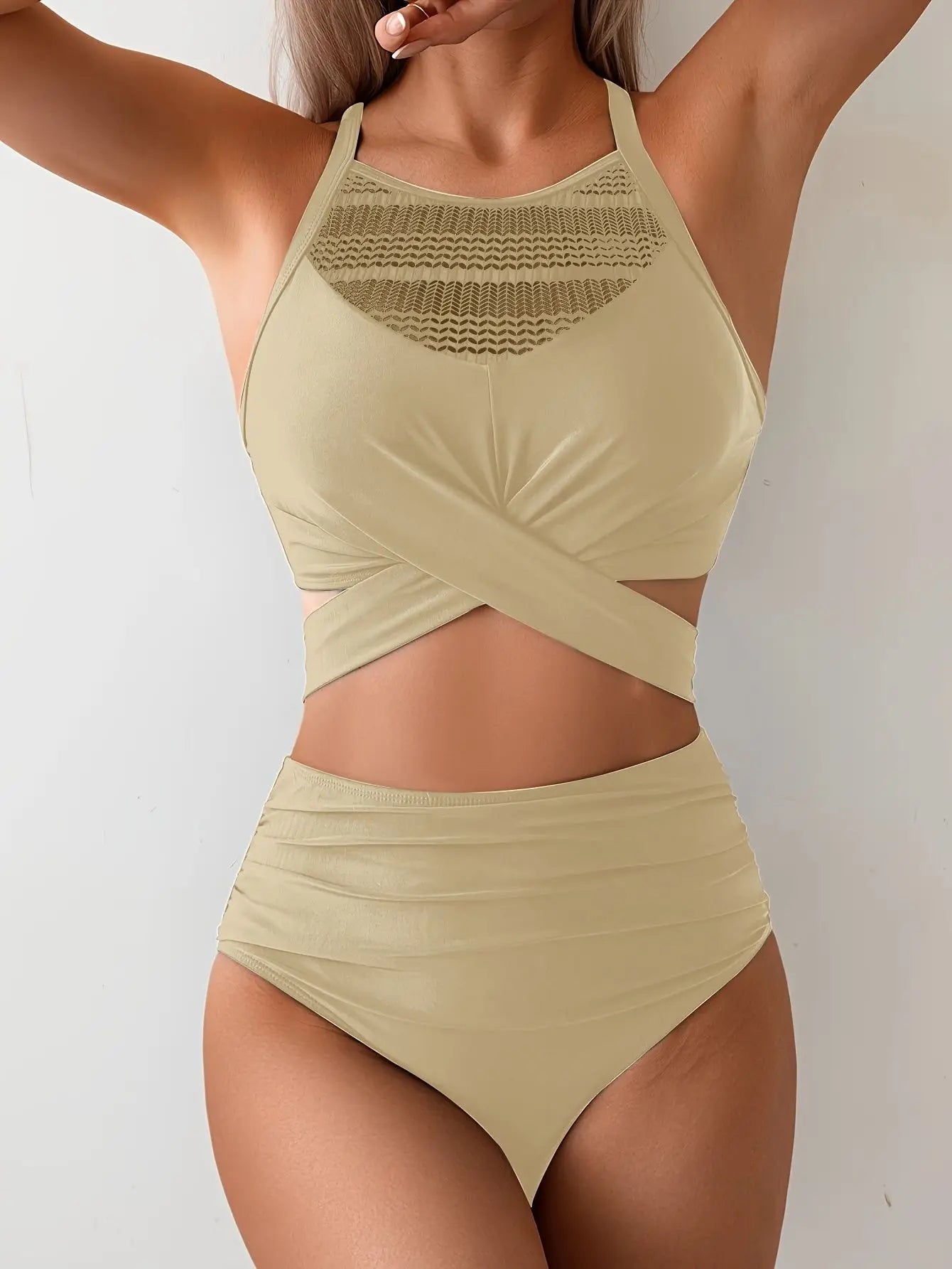 Sexy Black Mesh Patchwork Bikini Set 2026 Women Hanging Neck Bandage Cross High Waist Swimsuit Beach Bathing Suit Swimwear
