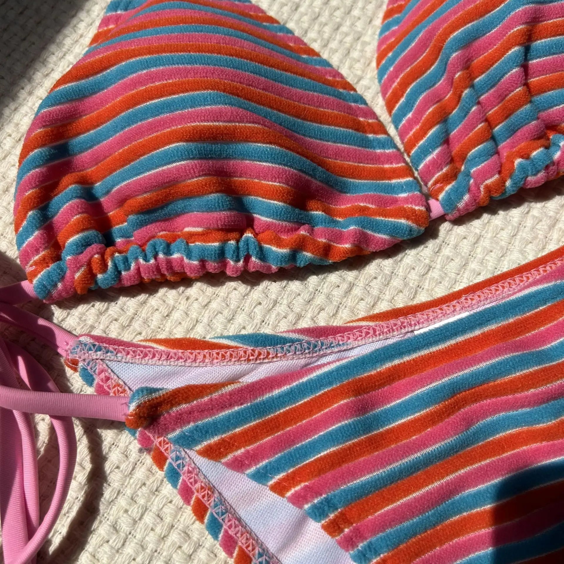 DEKA Women Brazilian Striped Bikini Set Vertical Stripes Thong Bikini Swimsuit Suspender Push Up Surf Swimwear Stylish Beach