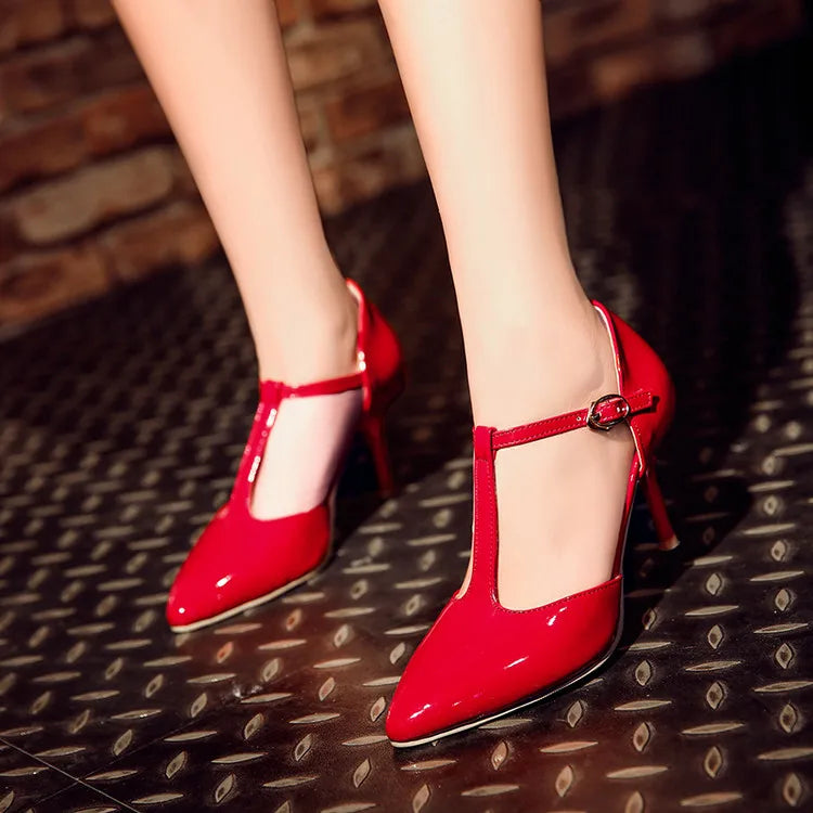 Basic Mature Women Sandals Med Heels Summer White and Black Buckle Sandals Leather Women Heels Cover Heel Summer Sandals