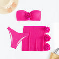 sexy 3D flower bandeau bikinis sets three pieces with flower hollow out mini skirt swimsuit bathing suit beach outfits biquini