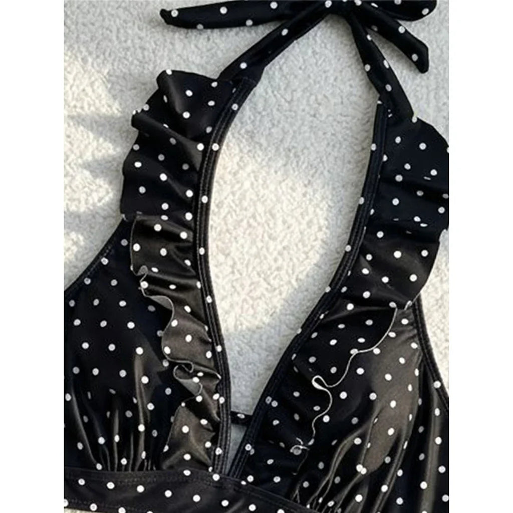 S - XL Polka Dot V Neck High Waist Bikini Female Swimsuit Women Swimwear Two-Pieces Bikini Set Bather Bathing Suit Swim V8111