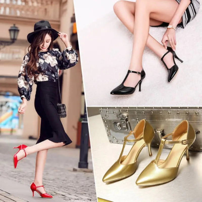 Basic Mature Women Sandals Med Heels Summer White and Black Buckle Sandals Leather Women Heels Cover Heel Summer Sandals